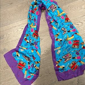 Vintage Oscar de la Renta silk scarf 11” x 53” make up lipstick design